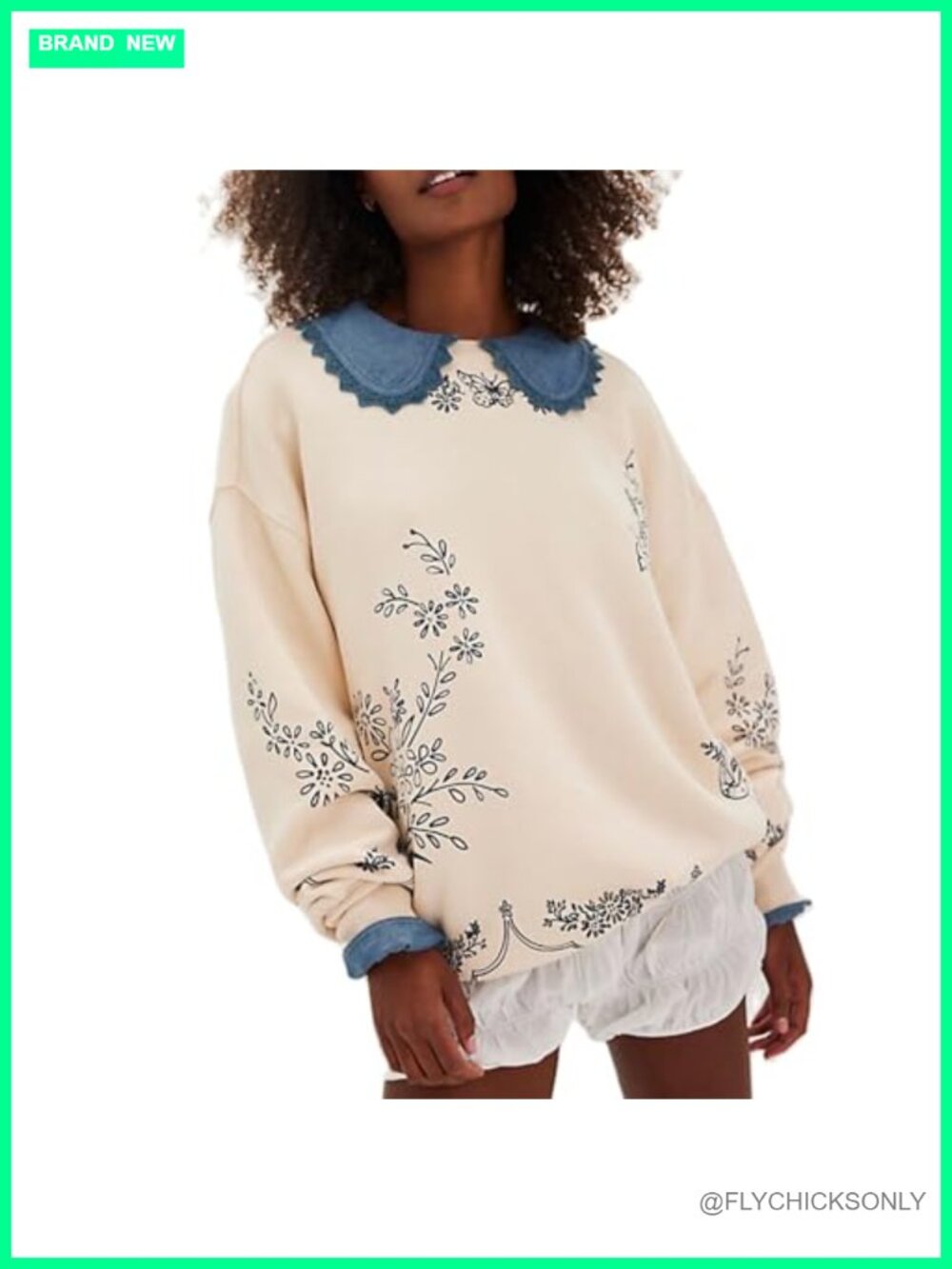 Women Floral Graphic Oversized Sweatshirt Loose Fit Preppy Pullover Top